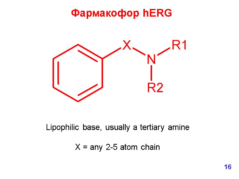 Lipophilic base, usually a tertiary amine  X = any 2-5 atom chain Фармакофор